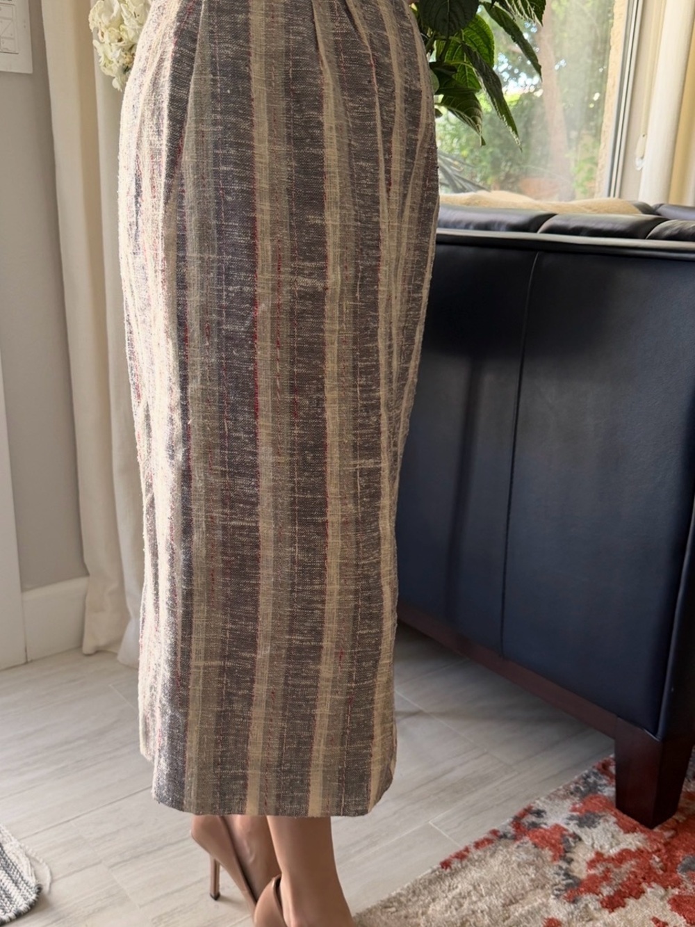 Vintage Midi Pencil Skirt in Neutral Stripe